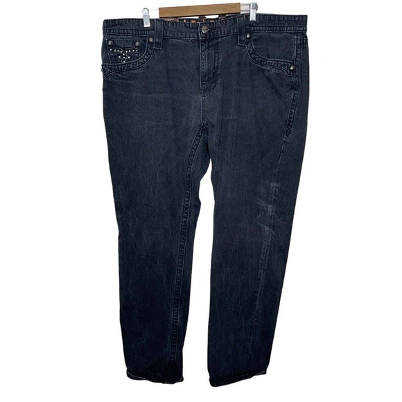Rock Revival 44 Mens Black Comfort Regular Fit Medium Wash Straight Jeans